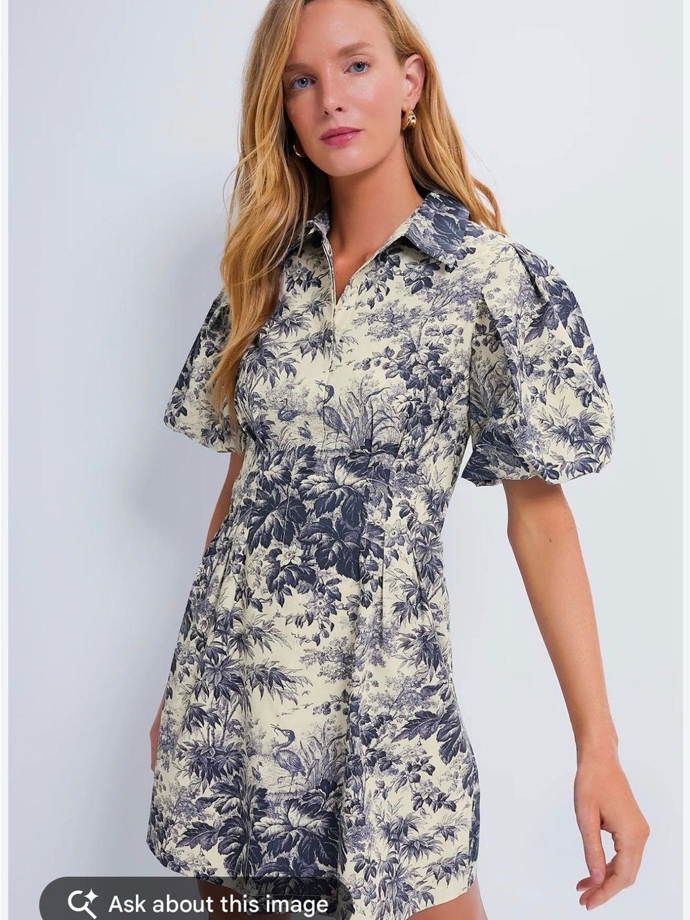 Tuckernuck Cream and Navy Floral Puff-Sleeve Shirt Dress